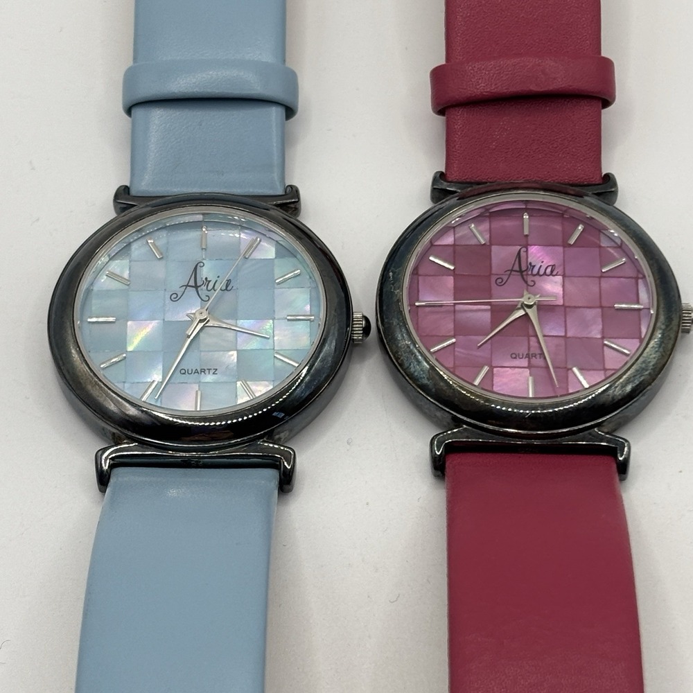 Aria Women's Watch 925 Sterling Silver Leather Band Lot of 2 - Need Batteries